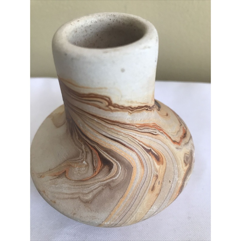 Nemadji‎ Pottery Art Pottery Bud Vase multi swirl signed